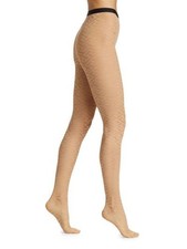 Versace Women's Beige Nude Logo Print See Through Tights Size M