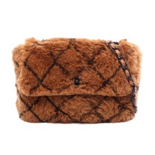 Chanel Leather Fur Shoulder Bag /Black Women Brown One Size