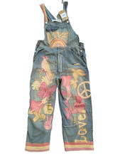 Magnolia Pearl Love Overalls Womens OS Blue Denim Embroidered Woodstock Boho NWT
