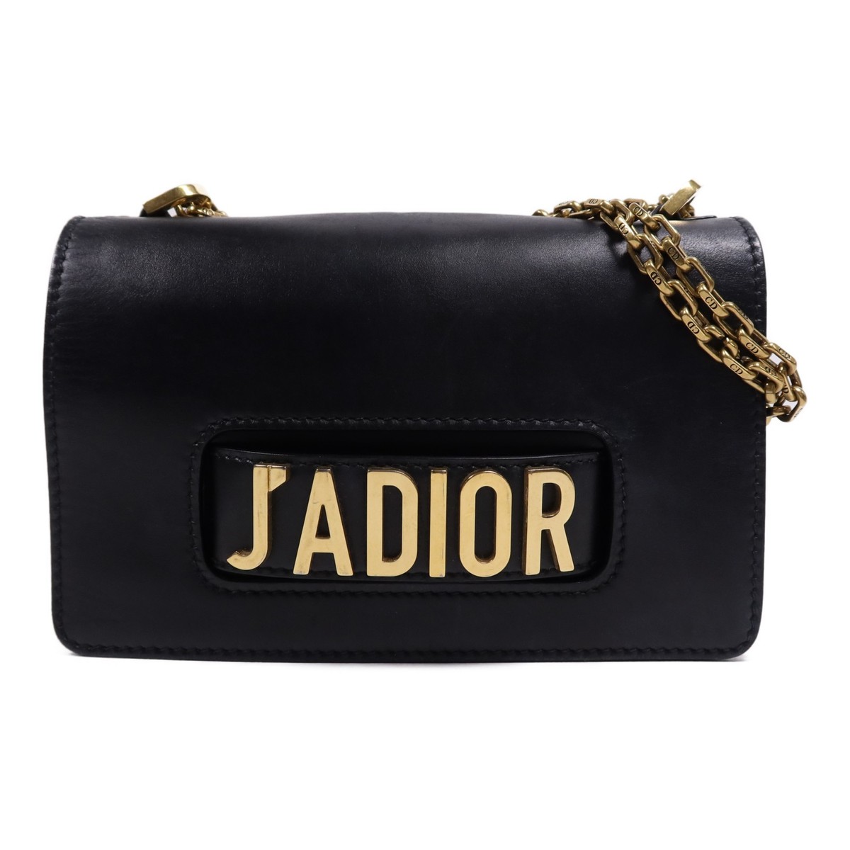 CHRISTIAN DIOR CD GHW Jadior Shoulder Bag Calfskin Leather Black