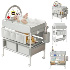 Baby Changing Table with Drawers, Waterproof Versatile Folding Diaper Changin...