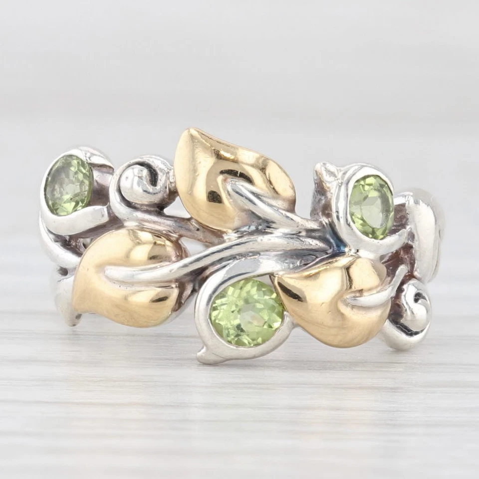 Bixby 0.60ctw Peridot Flower Ring Sterling Silver 18k Gold Size 6 Statement - Image 2 of 4
