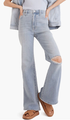 NWOT Madewell 11'' High-Rise Flare Jeans in Eversfield Wash, Knee-Rip - 26 Reg