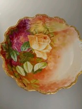 Nice antique Limoges LDBC France hand painted rose bowl