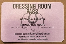 GREEN BAY PACKERS DRESSING ROOM PRESS PASS 8-19-1989 VS Colts