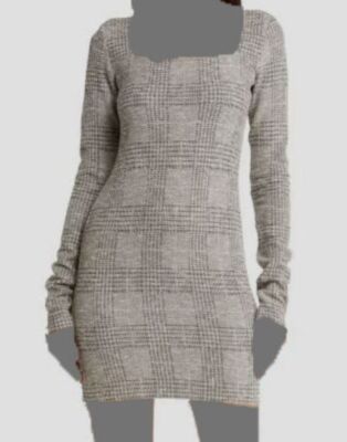 $575 Nanushka Women Grey Long Sleeve Cotton Blend BodyCon Dress SZ S