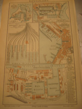 Antique 1894 Map Lithograph of Kiel War Shipyard Port Facilities