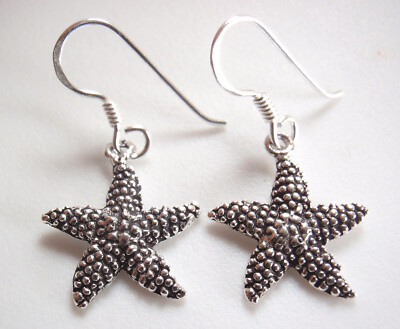 Starfish 925 Sterling Silver Dangle Earrings beach ocean sea collect water 