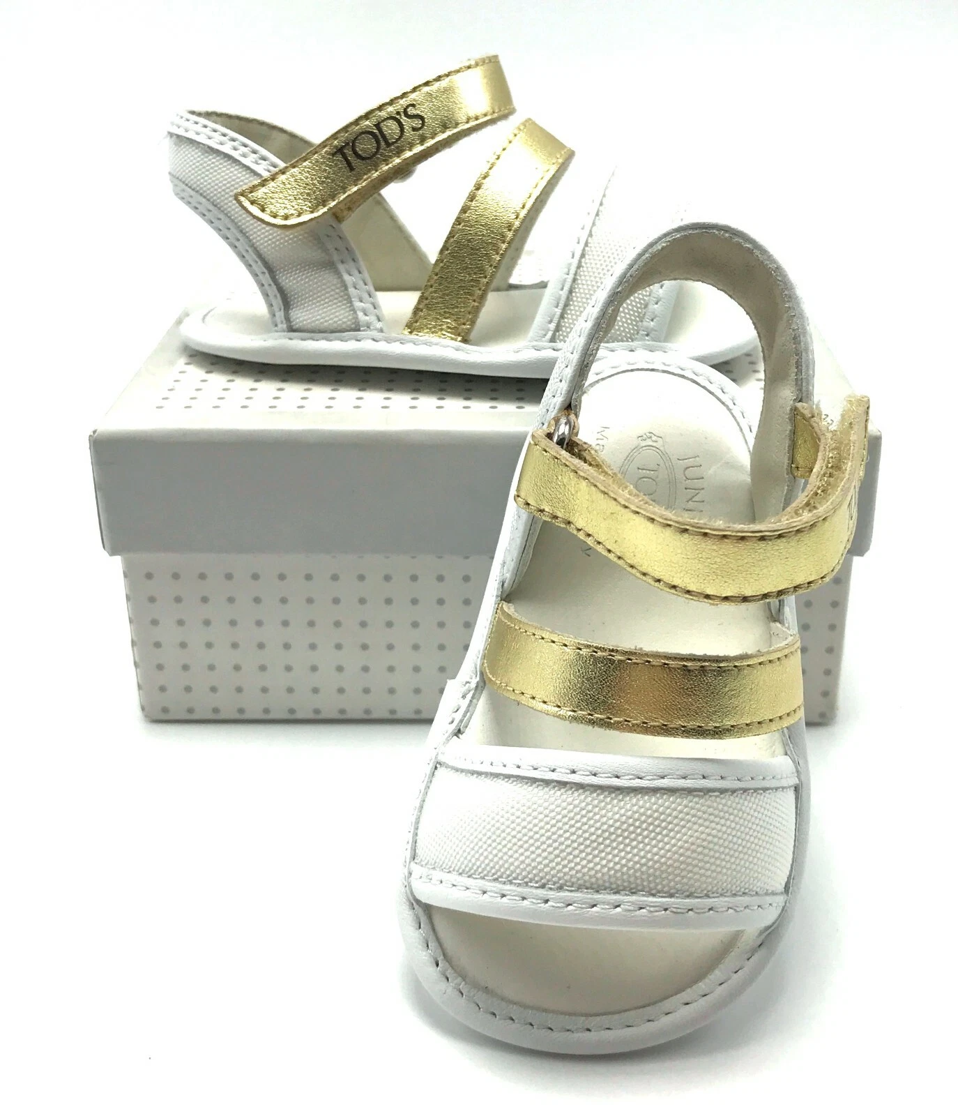 TOD’S TOD'S BABY Sandali italiani in pelle oro e bianco US TG 4 NUOVI!