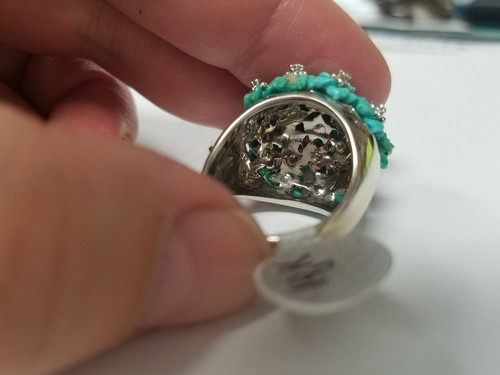 Turquoise Flower Motiff and Diamond Ring 18k Gold - Picture 5 of 6
