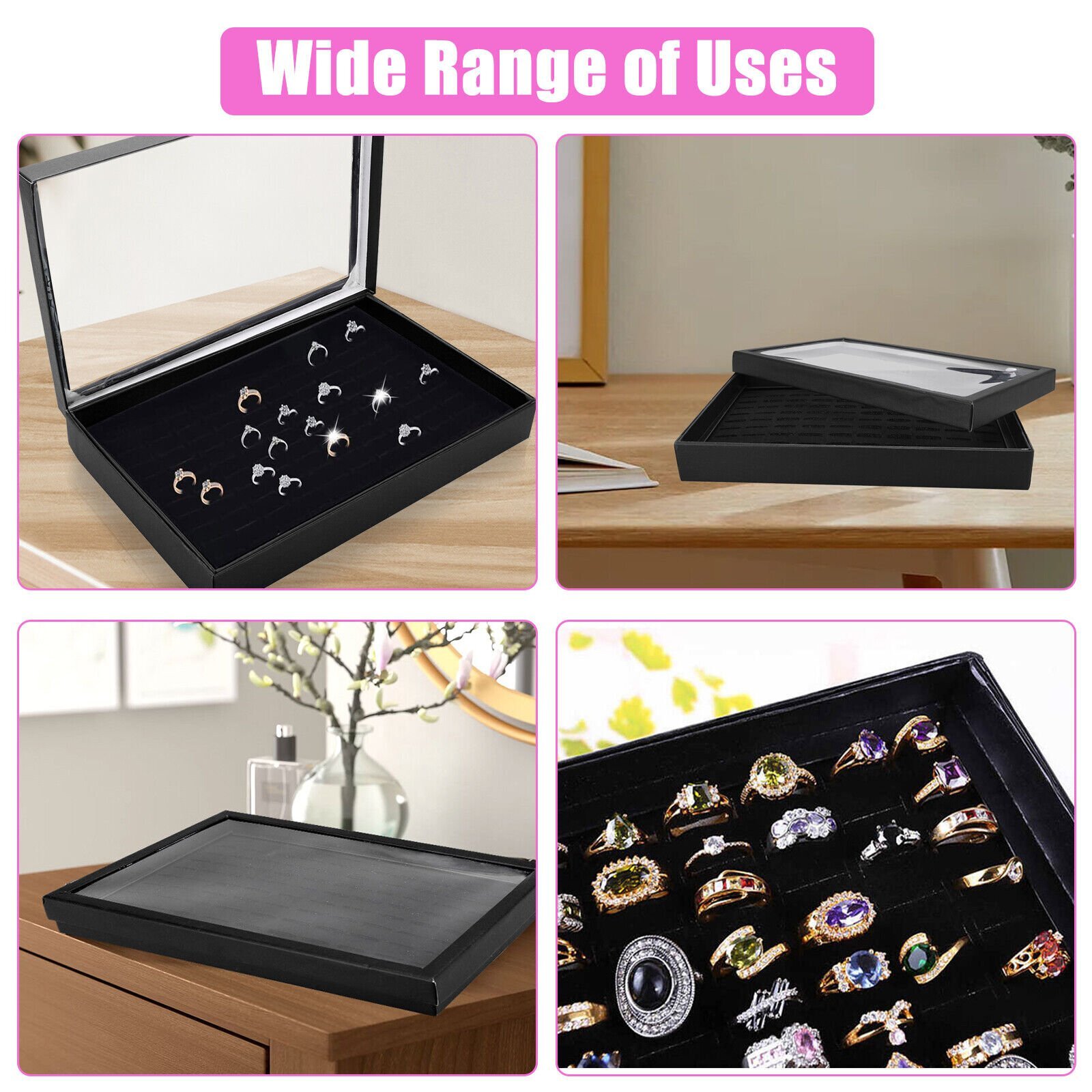 2× Jewelry 100 Slots Ring Display Organizer Tray Holder Earrings ...