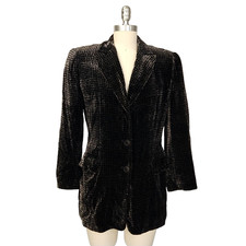 Giorgio Armani Vintage 90s Velvet Blazer Size 6 Houndstooth Jacket Classic