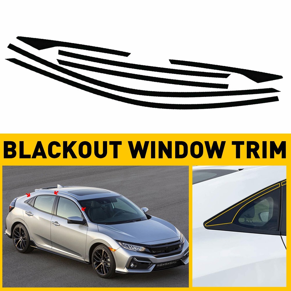 Chrome Delete Blackout Overlay for 2016-21 Honda Civic Sedan Window Trim BLACK S