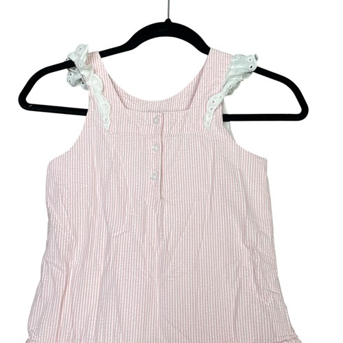 Janie And Jack Dress Girl 12 Pink Ruffle Collar Easter Seersucker Eyelet Collar - Picture 6 of 13