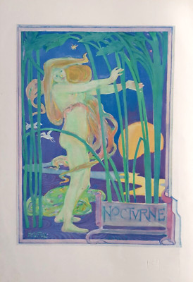 1898 JUGENDSTIL LITHO: ''NOCTURNE'' von HERBERT GRANVILLE FIEL aus ''DAS STUDIO''