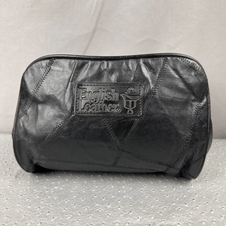 Bolso de viaje de cuero inglés vintage artículos de tocador afeitado parche negro cuero 9x6x4 Foto 2 de 4