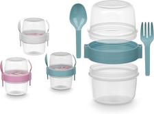 MÜSLIBECHER 800ml Löffel Gabel Deckel Müsli to go Joghurtbecher Becher 3Var 97