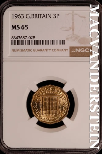 Great Britian:1963 Three Pence-NGC MS 65 Brilliant Uncirculated #SLG175