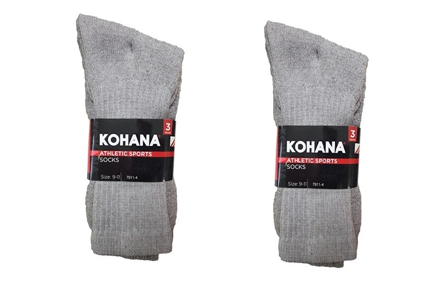 KOHANA Men's Athletic Sports Crew Socks, Grey, 6 pairs