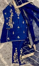 Party Wear blue silk Suit with net duppatta Indian /Pakistani 3 pcs Dress