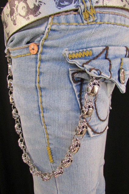 Men Style Rocker Silver Metal Long Wallet Jeans Chain Skull Biker Chunky Trucker - Imagem 4 de 4
