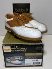 Foot Joy 5.5 cx golf shoes Wing Tip Two Tone Leather White Tan Lace Up 98277