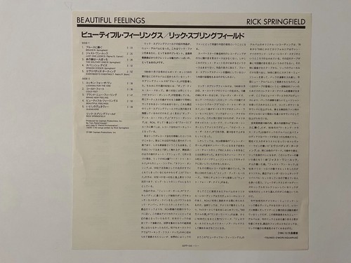 Rick Springfield - Beautiful Feelings - Japan Vinyl Insert OBI - 25PP-154 - Picture 4 of 5