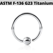 20G 18G G23 TITANIUM FIXED BALL CAPTIVE BEAD RING NOSE SEPTUM TRAGUS CONCH HOOP