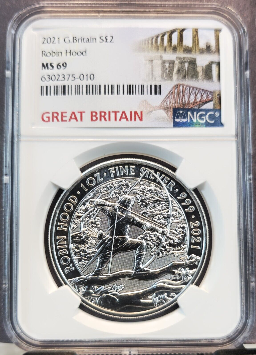 NGC MS67　イギリス　2ポンド銀貨　2021 2021 GREAT BRITAIN SILVER 2 POUNDS ROBIN HOOD NGC MS 69 BEAUTIFUL