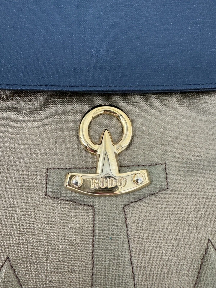 Bolso de hombro vintage RODO Italia recubierto dorado nailon ancla náutica bolso de mano Foto 3 de 4