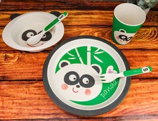 China Panda 5 Piece Organic Bamboo Dinnerware Set For Kids Children Toddler Baby