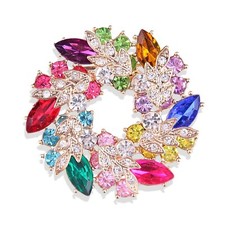 Rhinestone Flower Brooch for Women Crystal Wreath Brooch Pin Stylish Big Flow...