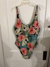 NEW HURLEY One-Piece XXL Swimsuit Tropical Floral Adjustable Straps, High Thigh