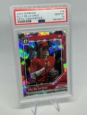 ELLY DE LA CRUZ 2024 Panini Donruss 18 Optic Cracked Ice Prizm RC 1/25 PSA 10