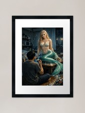 Mermaid Appears in a Small Apartmen Framed Wall Art Poster Canvas Print Picture