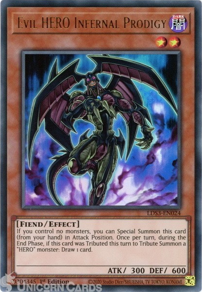 LDS3-EN024 Evil HERO Infernal Prodigy :: Ultra Rare 1st Edition Mint YuGiOh Card