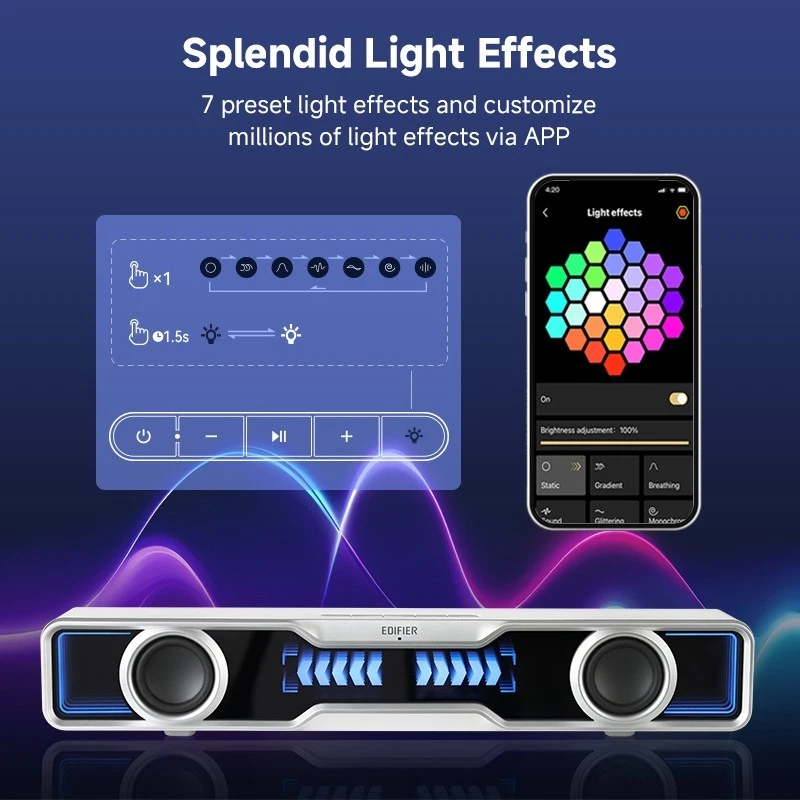 Edifier QS30 Soundbar USB/Bluetooth 5.4 RGB Mic per PC Altoparlanti Gaming - Immagine 4 di 4