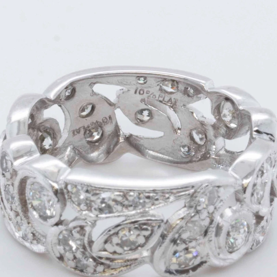 Banda de eternidad de trabajo abierta de diamantes de corte único y europeo antiguo de platino 900 0,32 ctw Foto 3 de 3