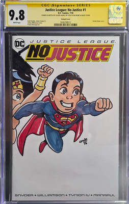   Justice League No Justice 1 CGC 9.8 SIGNED SKETCH Oliver Banks DOUBLE SIDED 