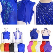 Women Halter Neck Sleeveless Strappy Salsa Cha-Cha Latin Dance Costume Party