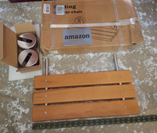 Shower Seat Bench Wall-Mounted Folding 20" x 9" Teak Wood Chair Brushed Nickel