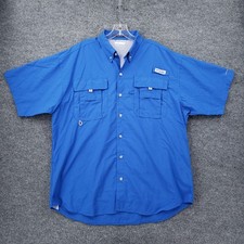 Columbia Button Down Shirt Mens Large Blue Bahama II Short Sleeve Vented Fishing