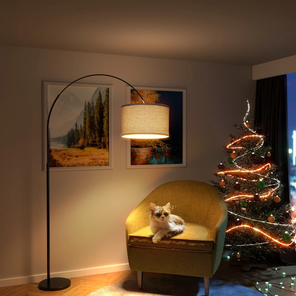 Bogenlampe Design Stehleuchte beige mit Stoffschirm E27 für Wohnzimmer - Bild 4 von 4