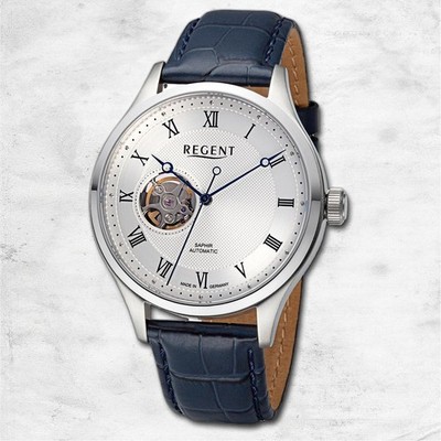 Regent Leder Herren Uhr Armbanduhr Automatik blau Lederarmband URGM2215