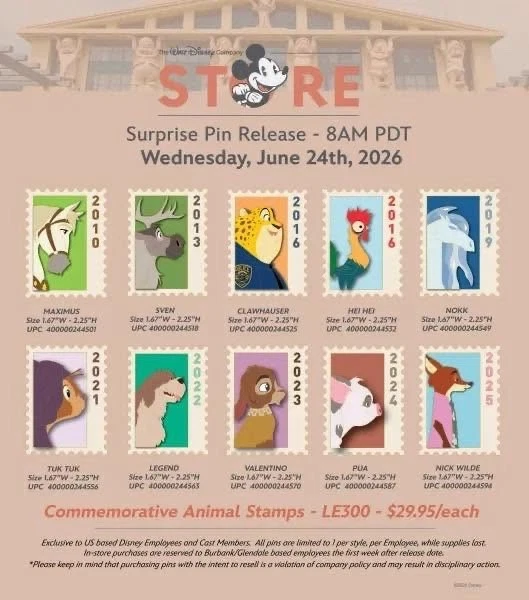 DEC TWDC Animal Stamp Pins FULL SET Confirmed Order, Frozen, Zootopia, Moana