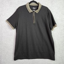 DKNY Men  s XL Black Textured Polo Shirt Zip Neck Short Sleeve Modern Classic