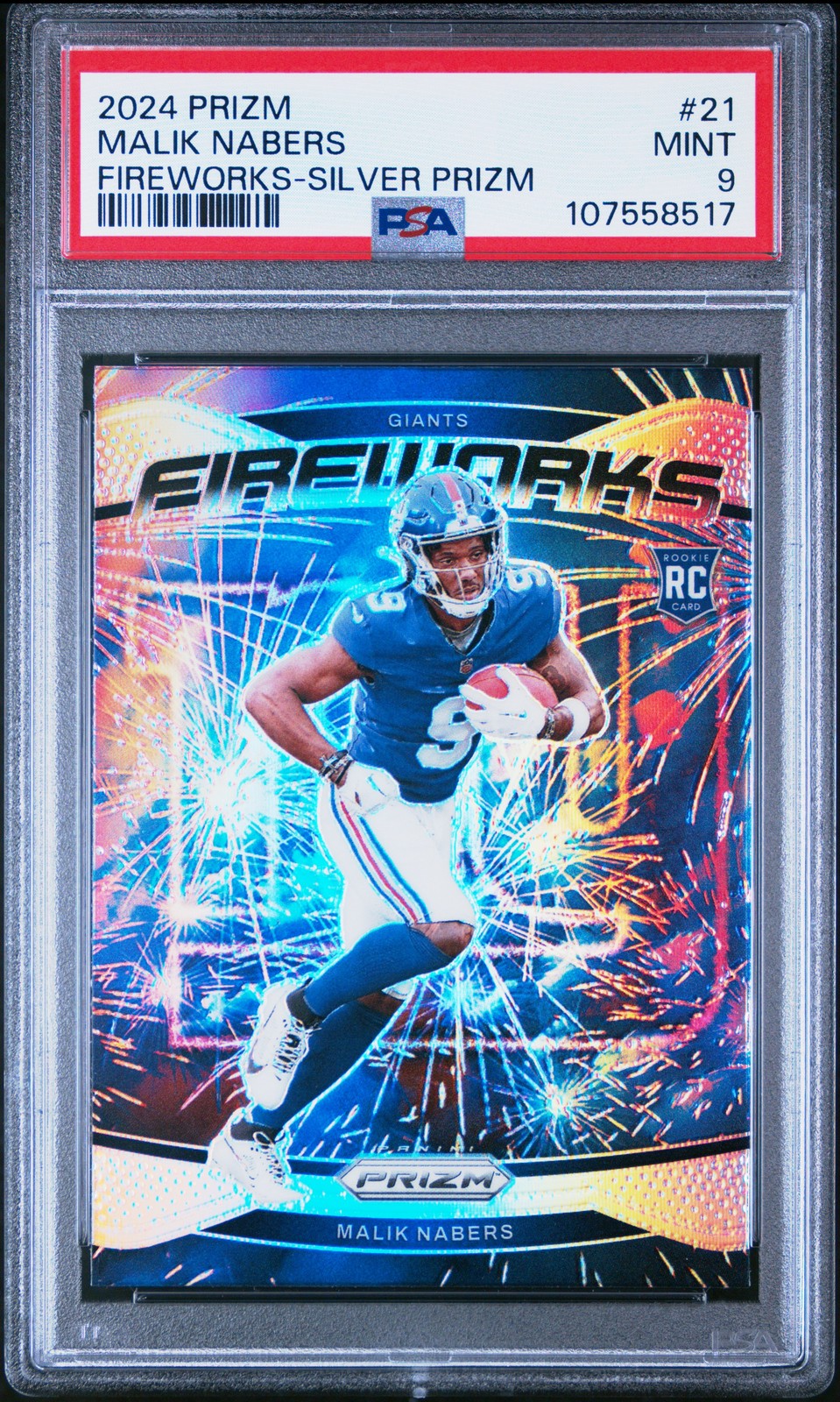 2024 Panini Prizm Fireworks Malik Nabers #21 Silver PSA 9