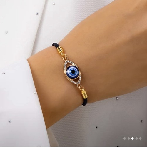 EVIL EYE Rhinestone Vintage Charm Bracelet - Adjustable Festival - Picture 3 of 4