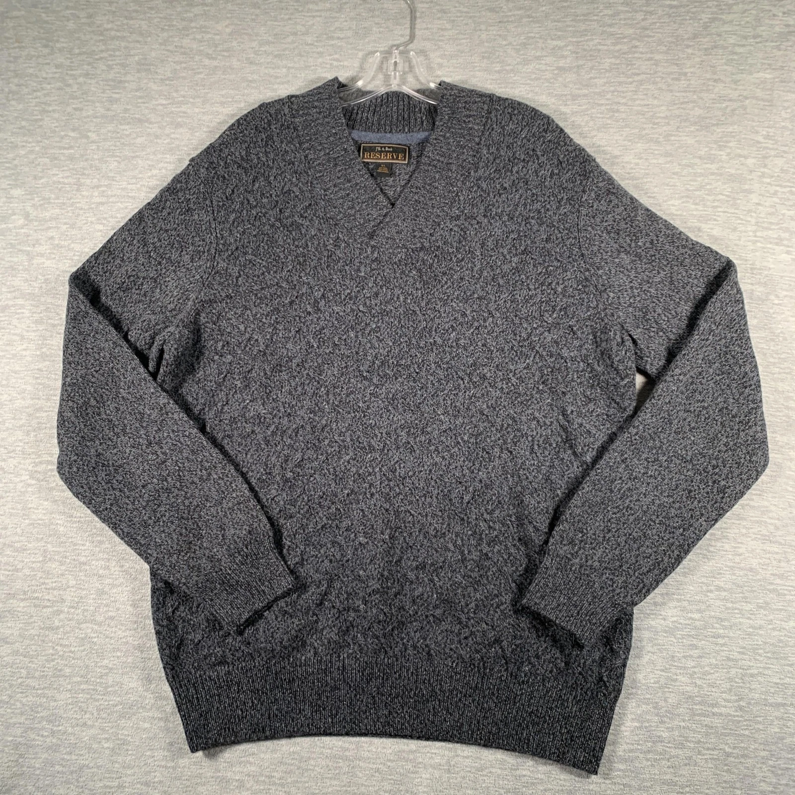 Jos A Bank Reserve Sweater Mens XL Gray Wool Nylon V Neck Pullover Textured