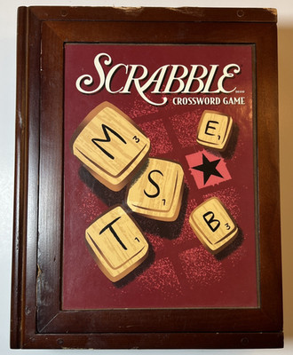 Scrabble Crossword Game Vintage Bookshelf Edition Wooden Box Parker Complete
